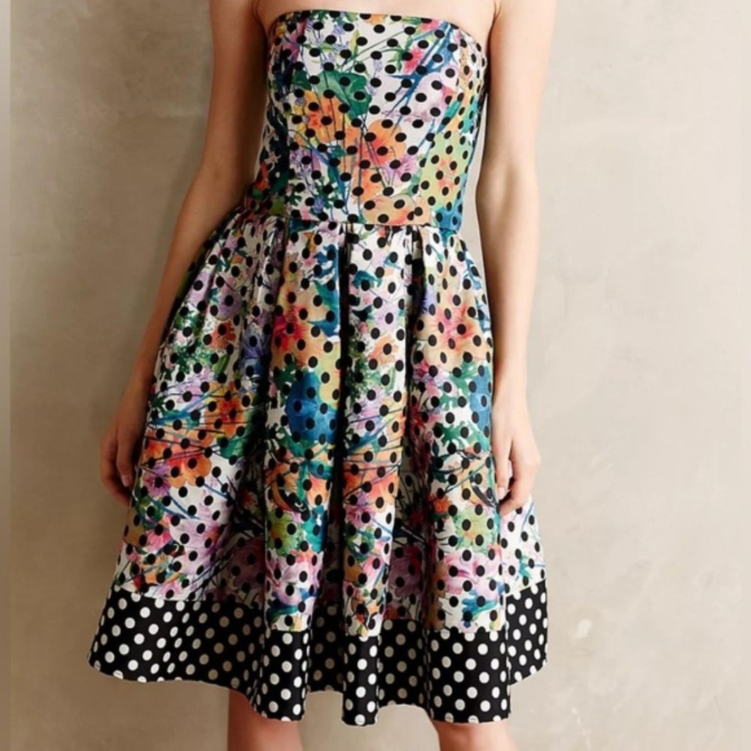 Corey Lynn Calter Anthropologie Lavendal Floral Polka Dot Strapless Dress 2 NWT