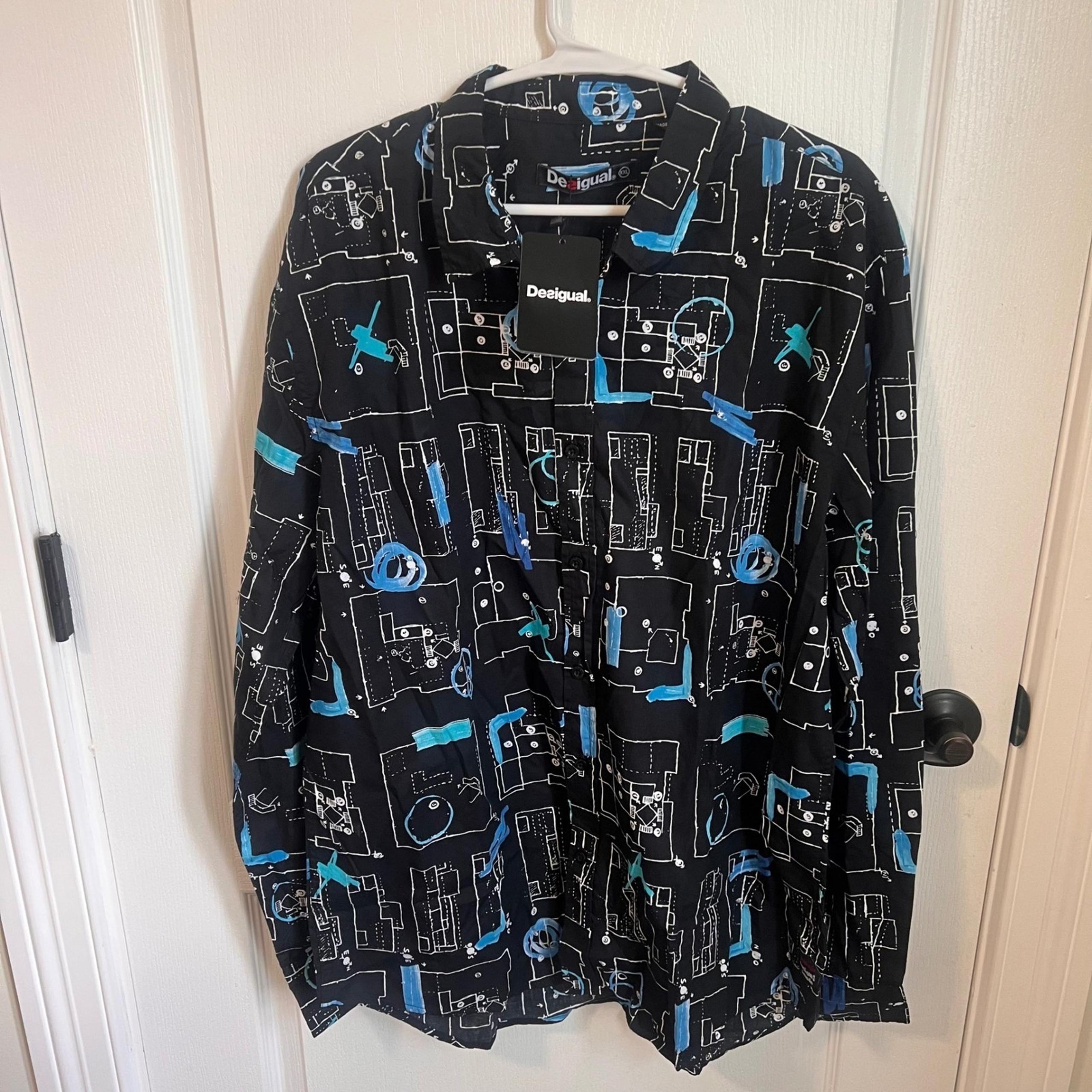 Desigual Men's Abstract Print Button Down Shirt Long Sleeve Artsy XXL NWT