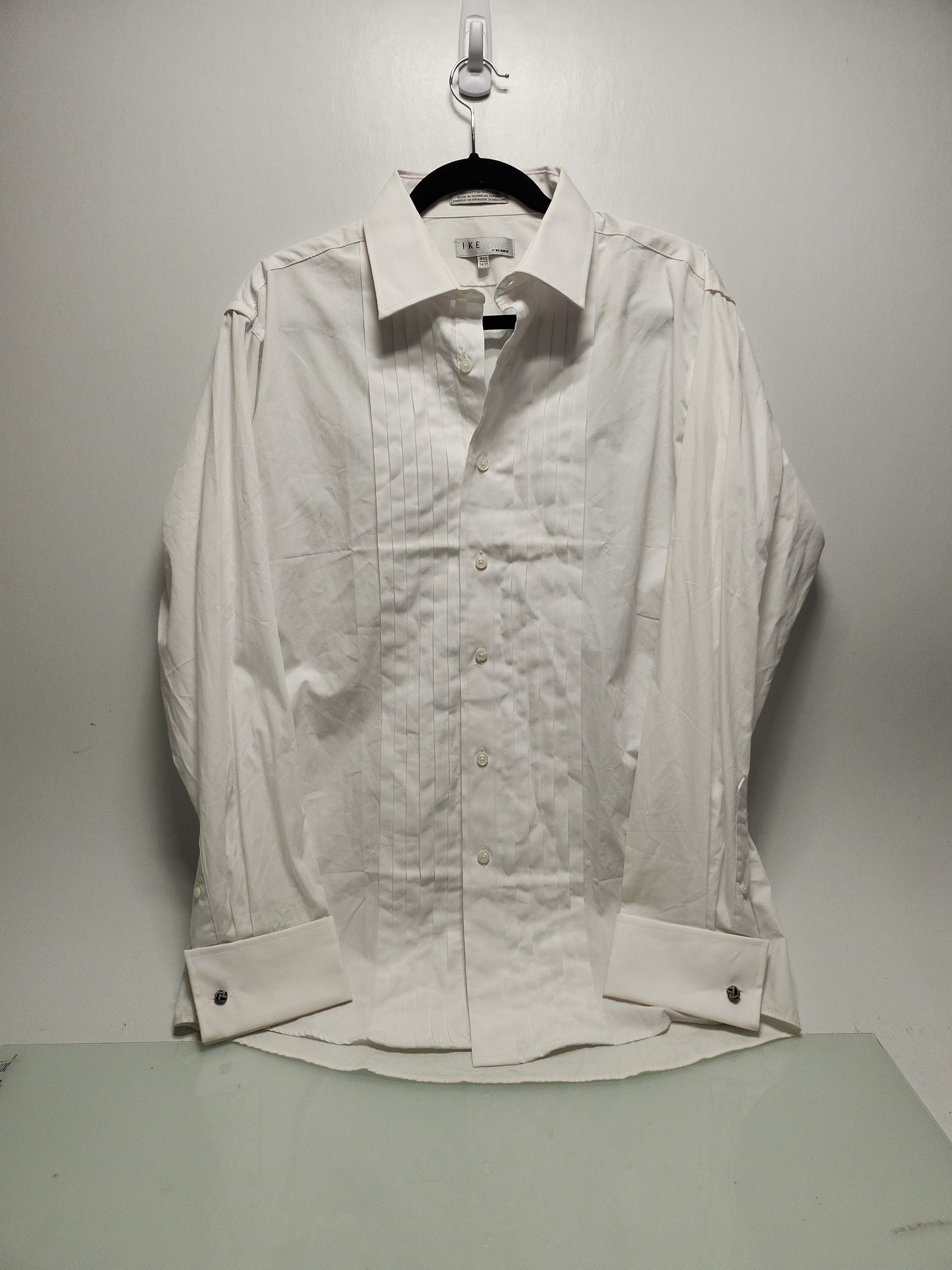 Ike Evening White Pleated Front Button Up Shirt Size 34 (Small)