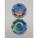 2 Vintage Blue Iridescent Diamond Cut Carnival Glass 6-1/2 Hostess Plates Bowls
