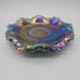 2 Vintage Blue Iridescent Diamond Cut Carnival Glass 6-1/2 Hostess Plates Bowls