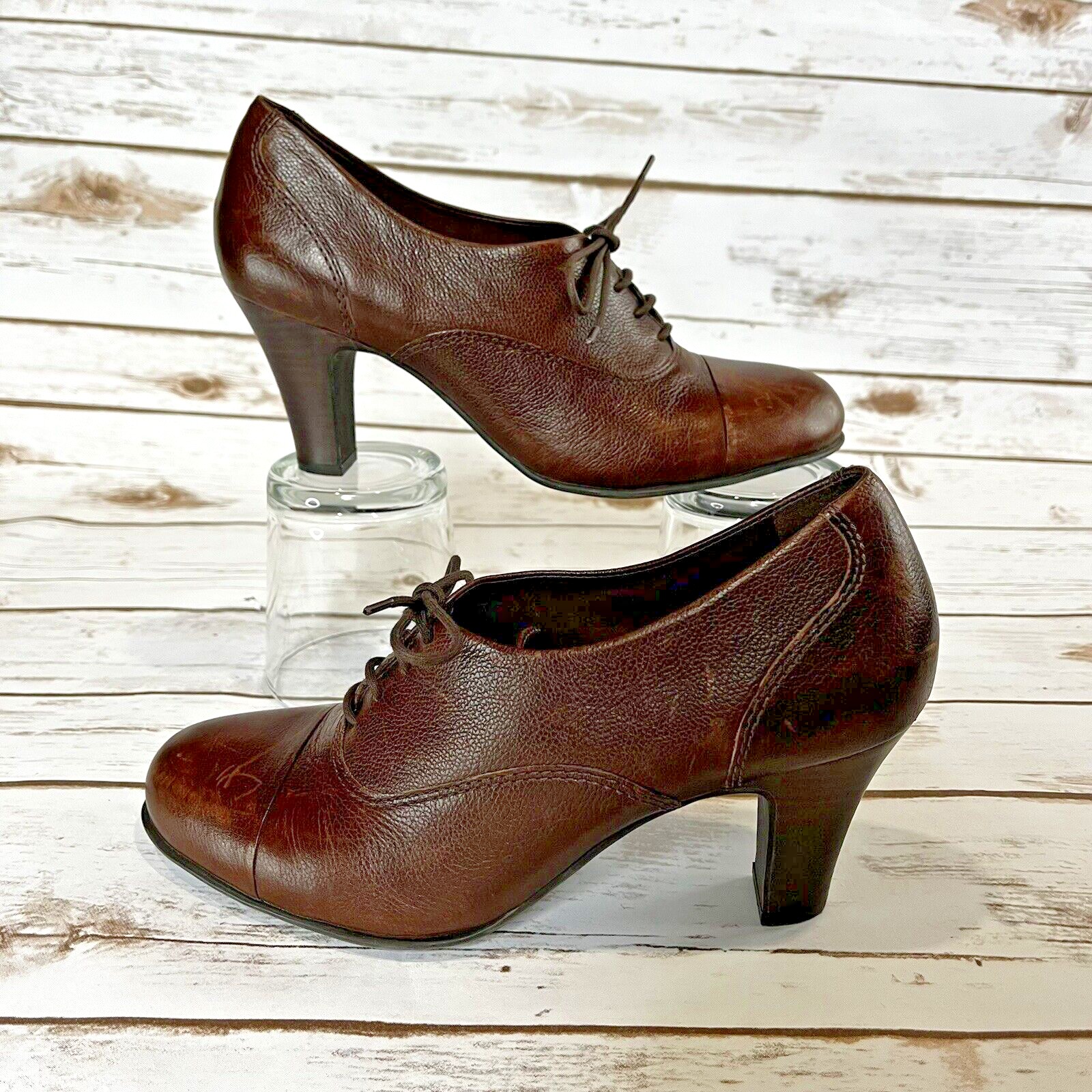 Nurture Lace Up Ankle Booties Women US 8.5 EU 39 Heel Leather Oxford Boot Shoes