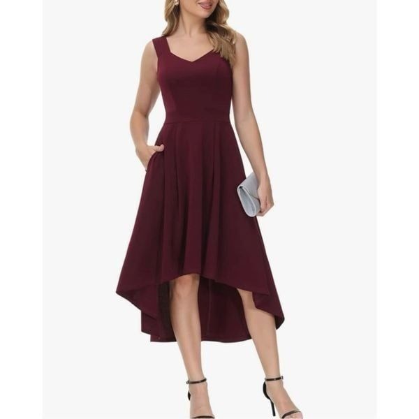 New with Tags - Jasambac Women’s XL High Low Cocktail Party Midi Dress Burgundy
