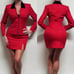90s Vintage My Michelle Red Crepe Velvet Collared Full-zip Mini Skirt Suit 7/8