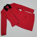 90s Vintage My Michelle Red Crepe Velvet Collared Full-zip Mini Skirt Suit 7/8