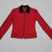 90s Vintage My Michelle Red Crepe Velvet Collared Full-zip Mini Skirt Suit 7/8