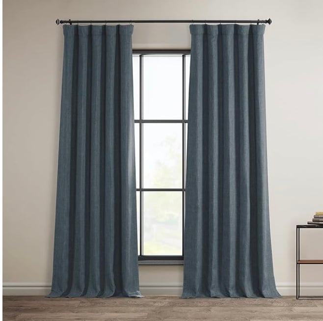 Solid Faux Linen Room Darkening Curtains – Reverie Blue – Never Used