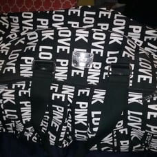 VS PINK Logo Black & White Wheeled Large Travel Duffle/Suitcase