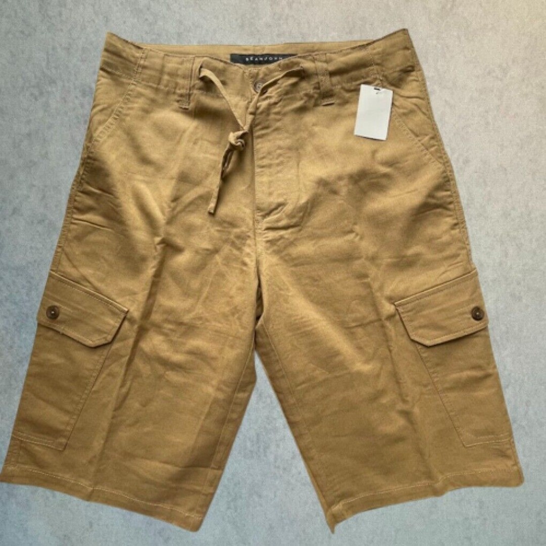 NEW Sean John Cargo Shorts Men's Size 30 Tan Linen Cotton Blend Men's Shorts
