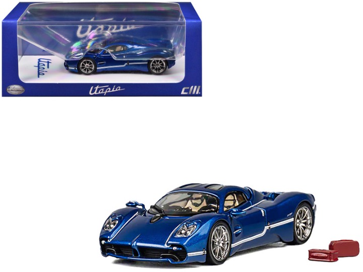 Pagani Utopia Blue Metallic with White Stripes 1/64 Diecast Model Car by CM Mode