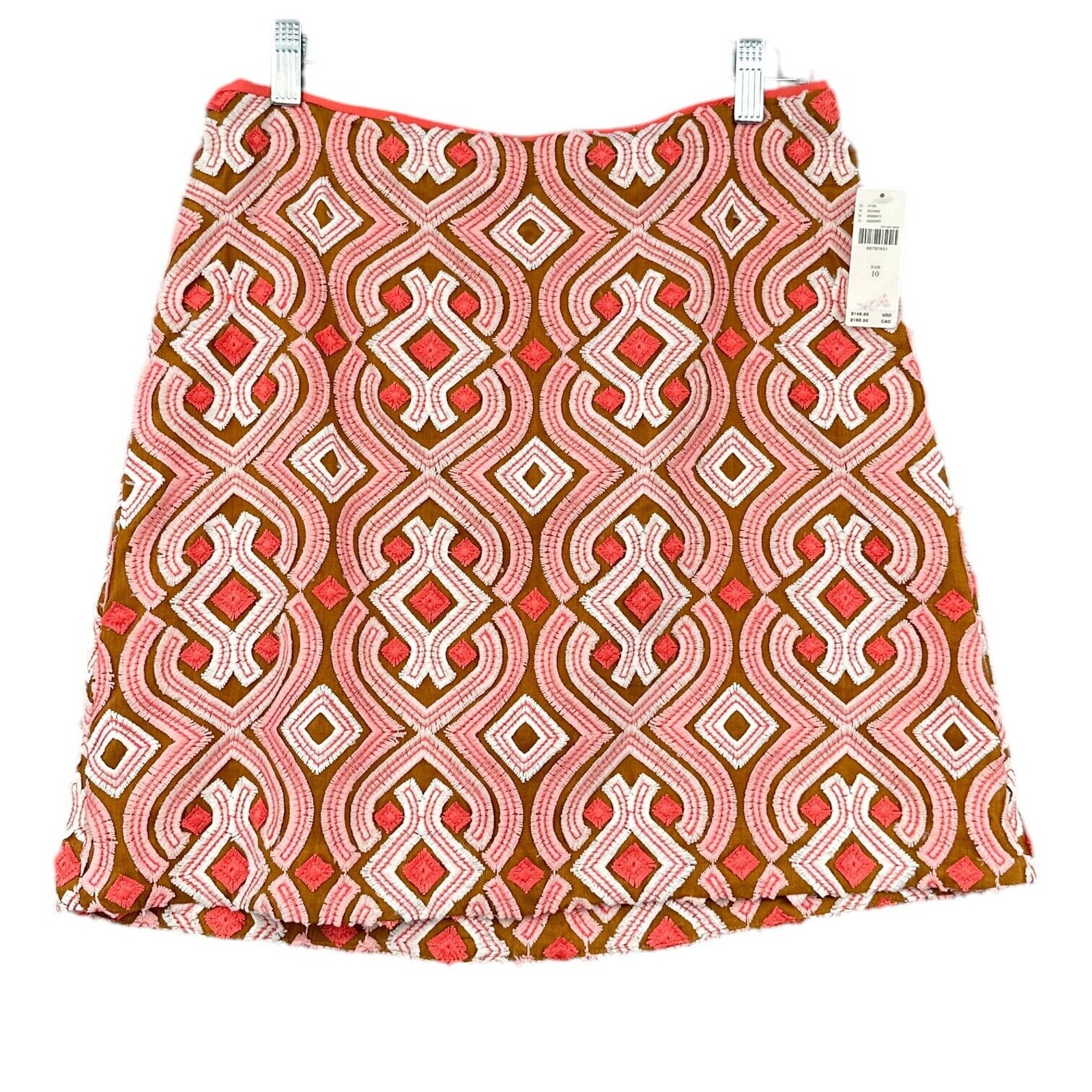 Anthropologie Geometric Pattern Knee-Length Lined A-Line Linen Skirt Womens 10