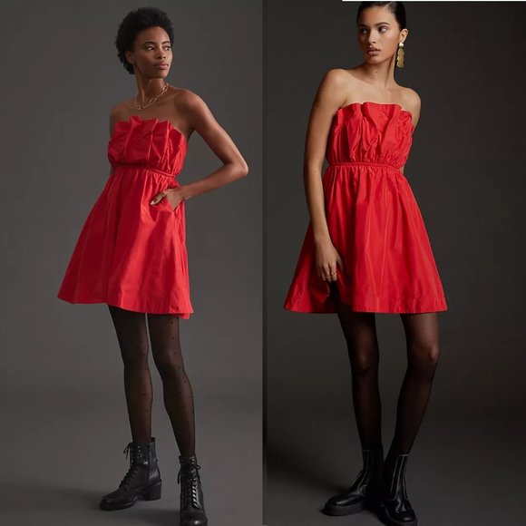 Anthropologie Ruffled Taffeta Mini Dress size L new with tag