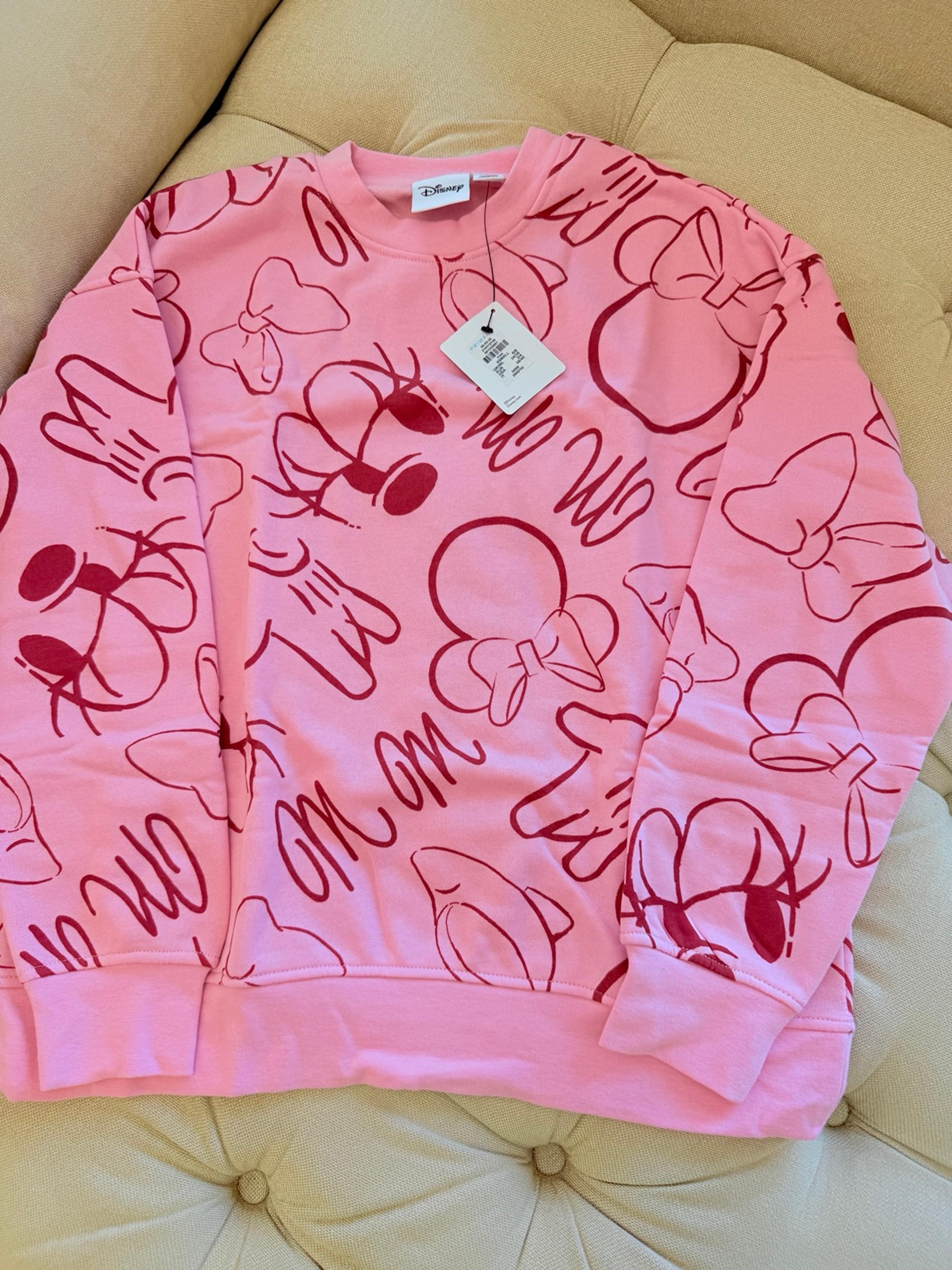 Disney Minnie Mouse Sweatshirt Women’s Pink Long Sleeve All Over Graphic XS NWT
