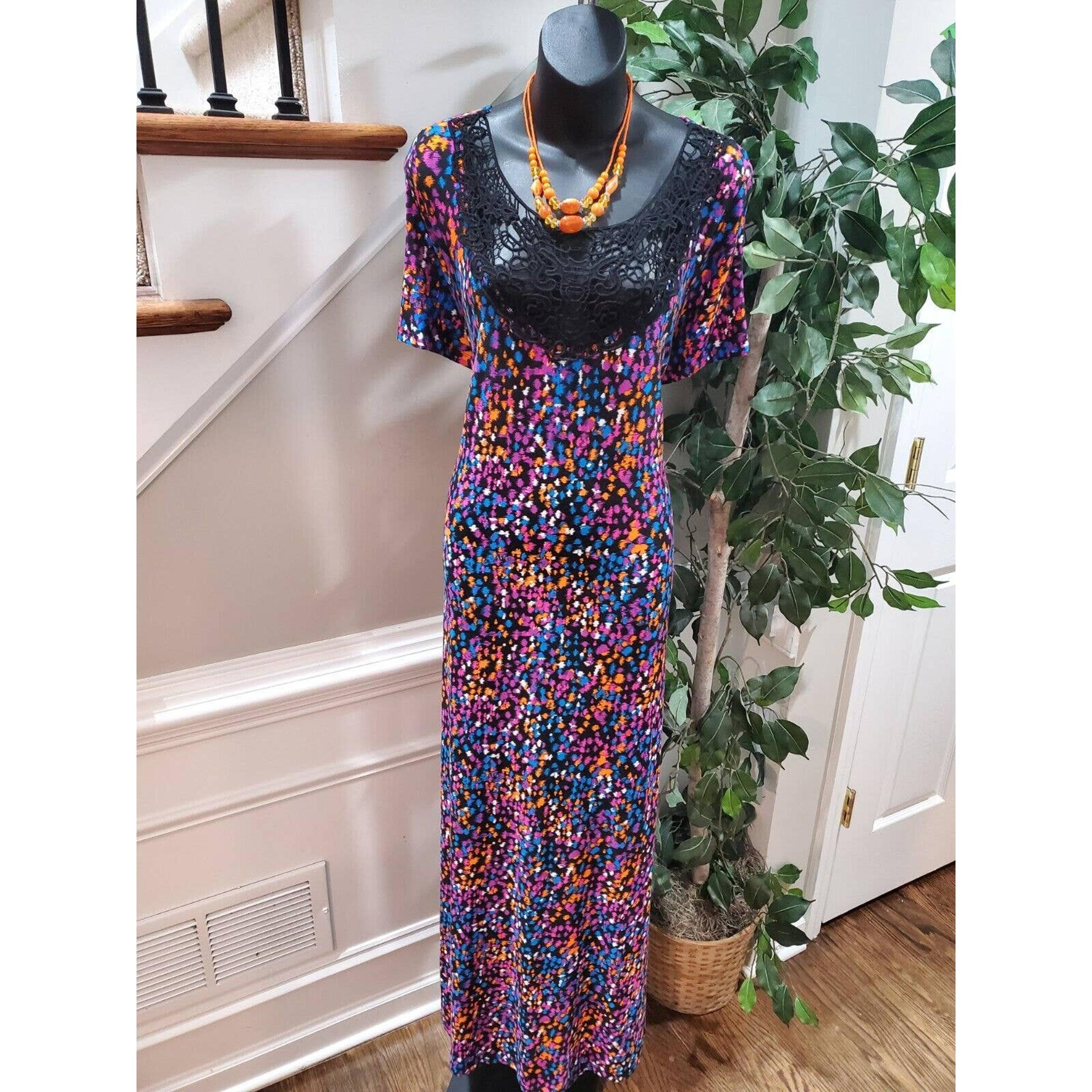Jessica London Women Multicolor Round Neck Short Sleeve Long Maxi Dress Size 16W