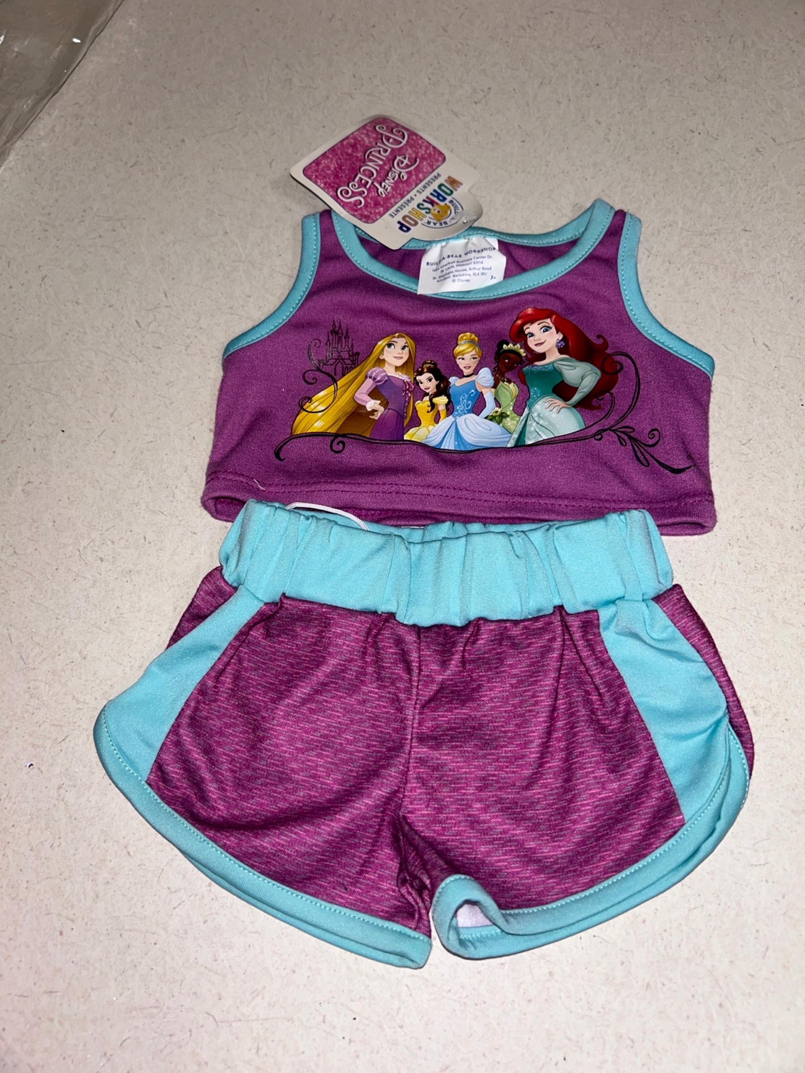 New Build-A-Bear Disney Princess PJ's Outfit Tank Top Shorts Purple Blue