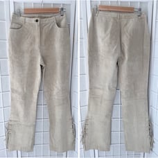 Vintage Together Cream Khaki Leather Fringe Ankle Pant Size 10