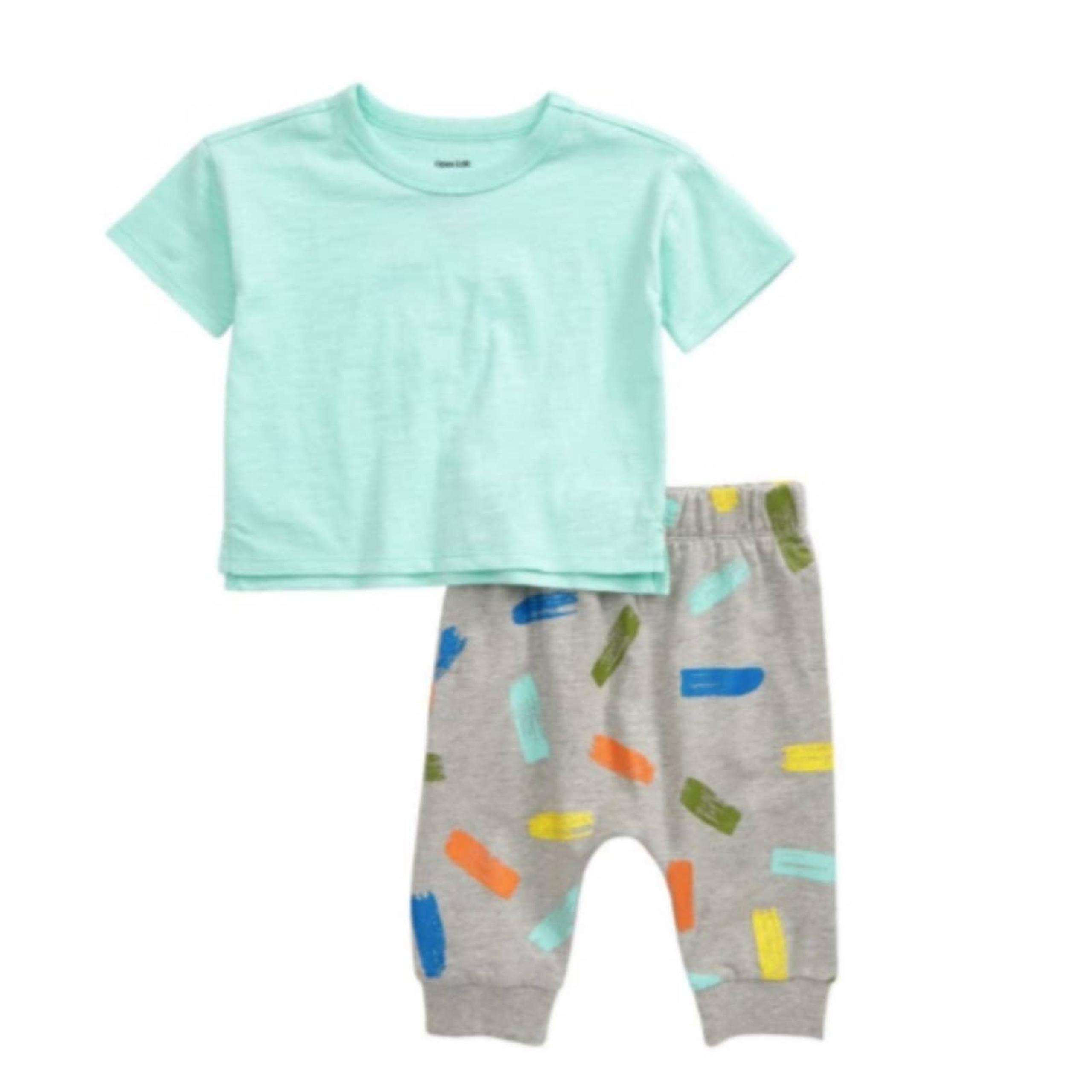 OPEN EDIT Boxy T-Shirt & Jogger PANTS Set GREEN Grey STROKE Organic COTTON New