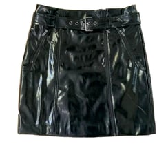 KARL LAGERFELD PARIS - BLACK PATENT PU LEATHER BIKER GO-GO SKIRT - NWT