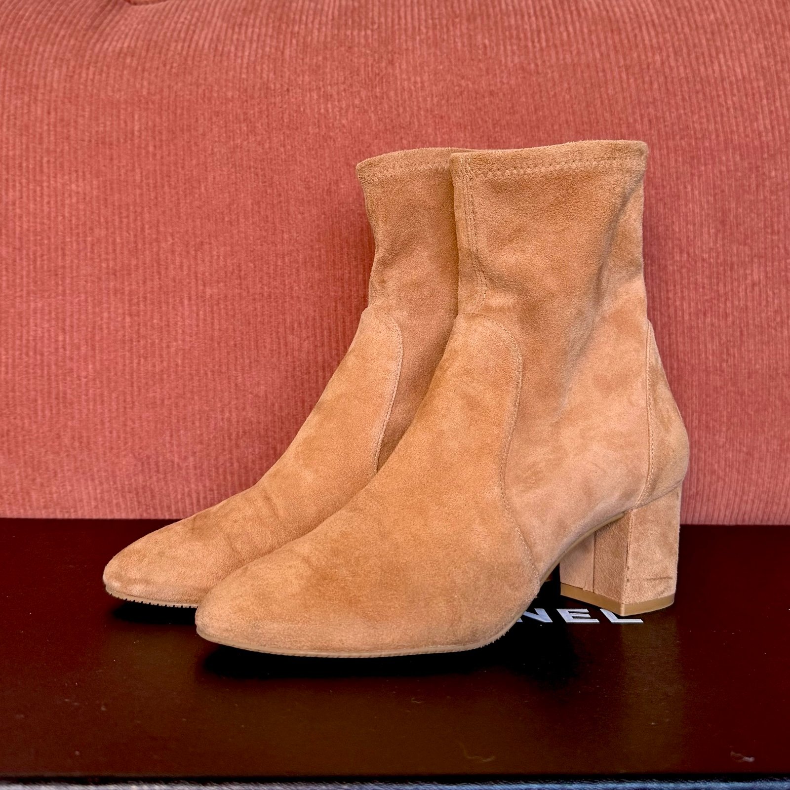 Stuart Weitzman Yuliana 60 Suede Sock Booties in Tan size 35/US4.5 (MSRP 595)