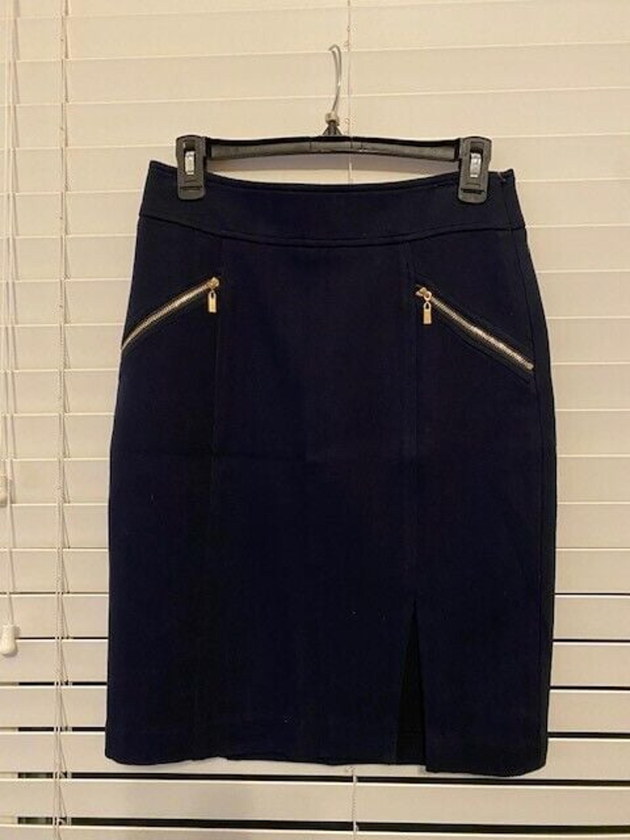 CACHE Navy Blue Front Side Splits Women Skirt size 4