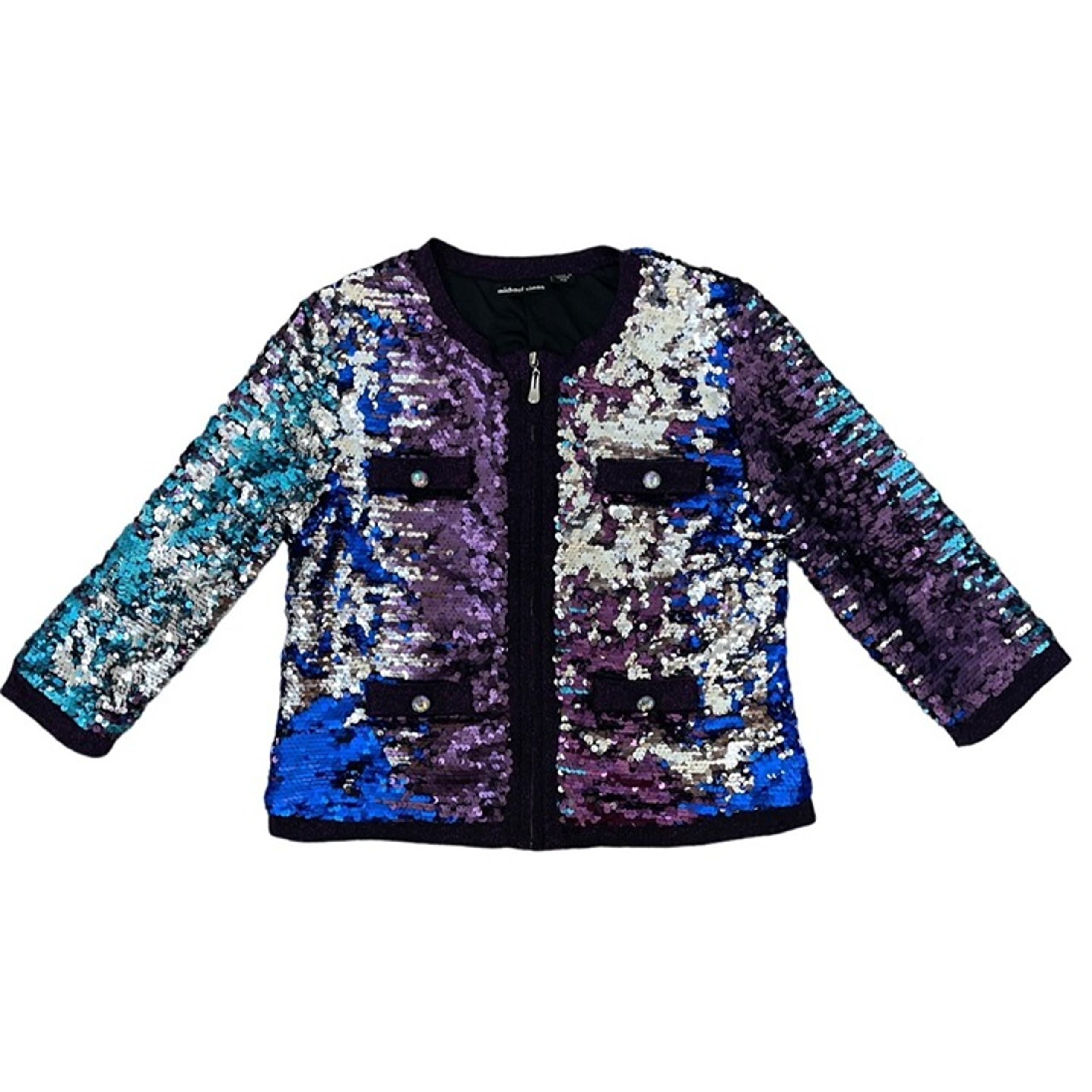 Michael Simon Metallic Sequin Jeweled Full Zip Jacket MP Medium Petite Holidays