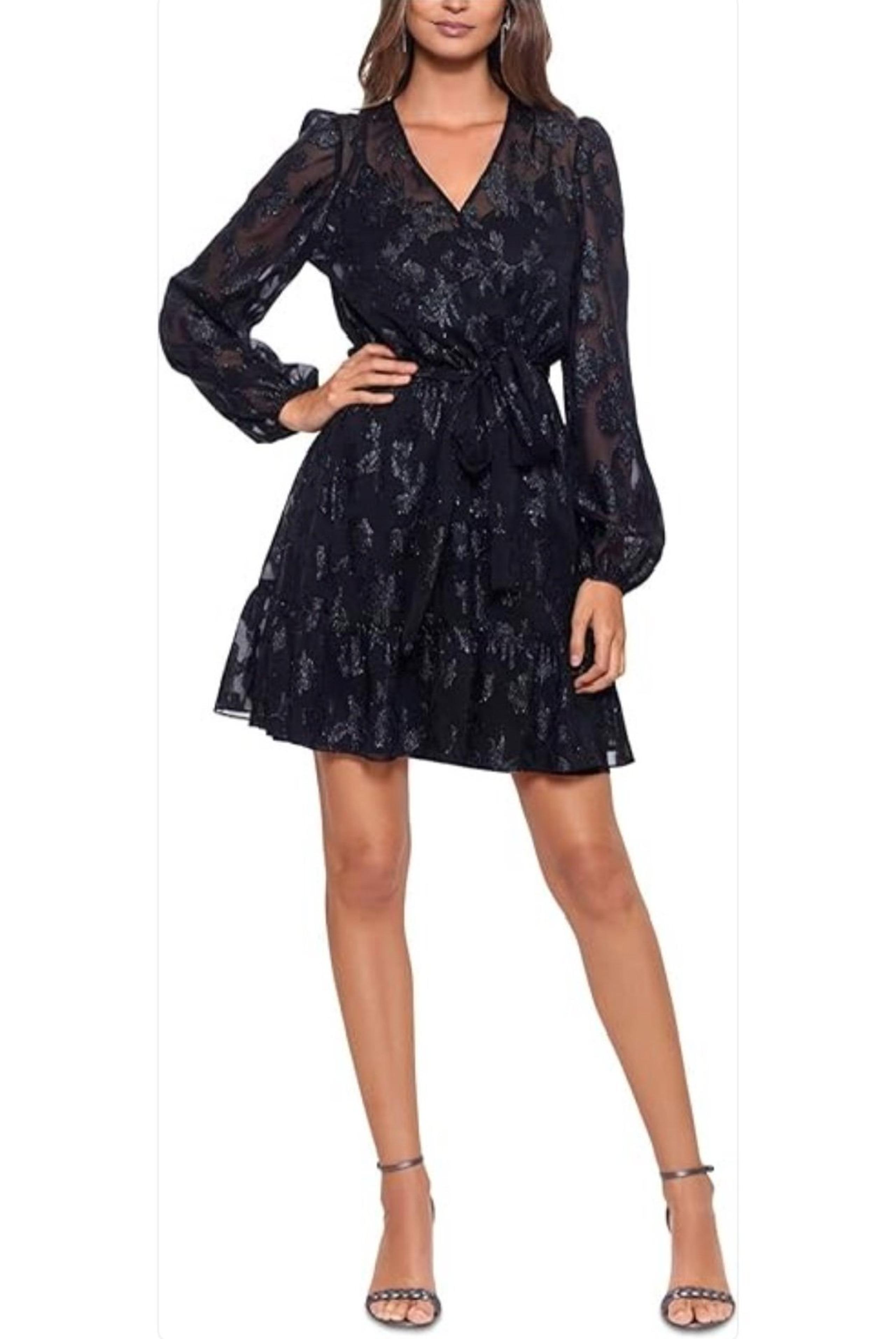 New $209 Betsy & Adam Size 12 Burnout Short Cocktail Dress Black Made in the USA