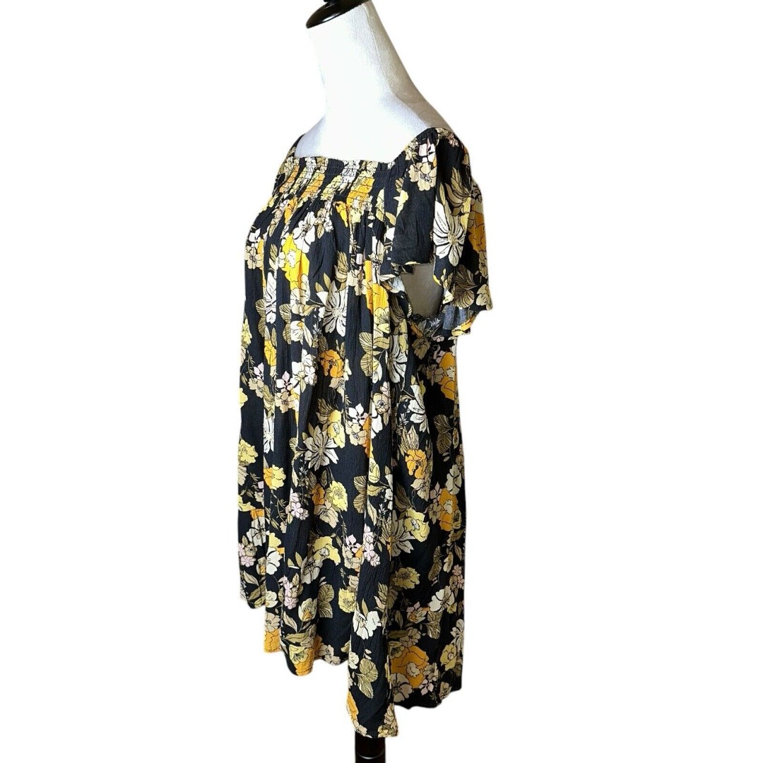 Natural Life Floral Off Shoulder Boho Mini Shift Dress Roomy Women's Large NWT - detail