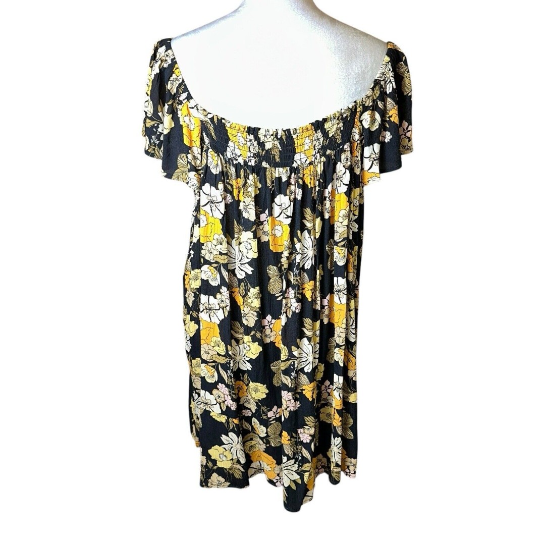 Natural Life Floral Off Shoulder Boho Mini Shift Dress Roomy Women's Large NWT - detail