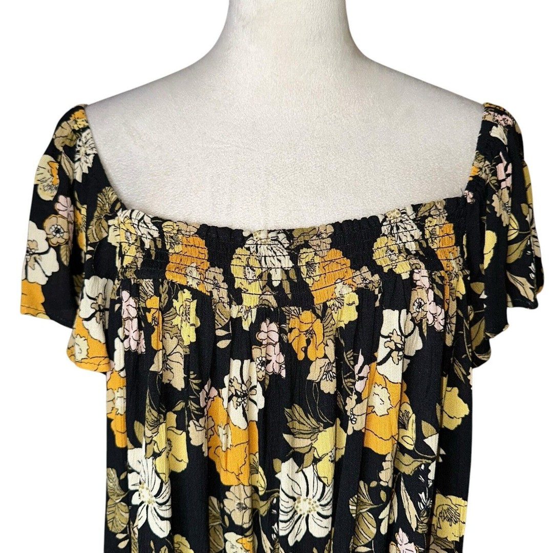 Natural Life Floral Off Shoulder Boho Mini Shift Dress Roomy Women's Large NWT - detail