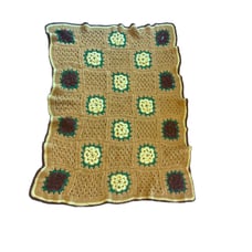 Vintage Crochet Granny Square Afghan Throw 60” X 40” Orange Yellow Brown Green