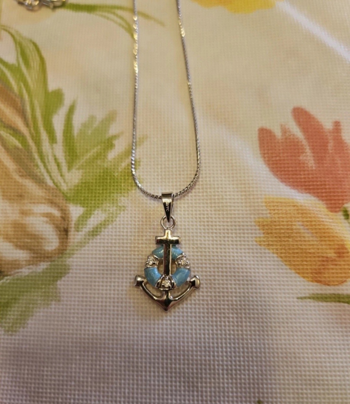 NWOT 925 SILVER TURQUOISE ENAMEL & 3 ZIRCONIA STONES NECKLACE