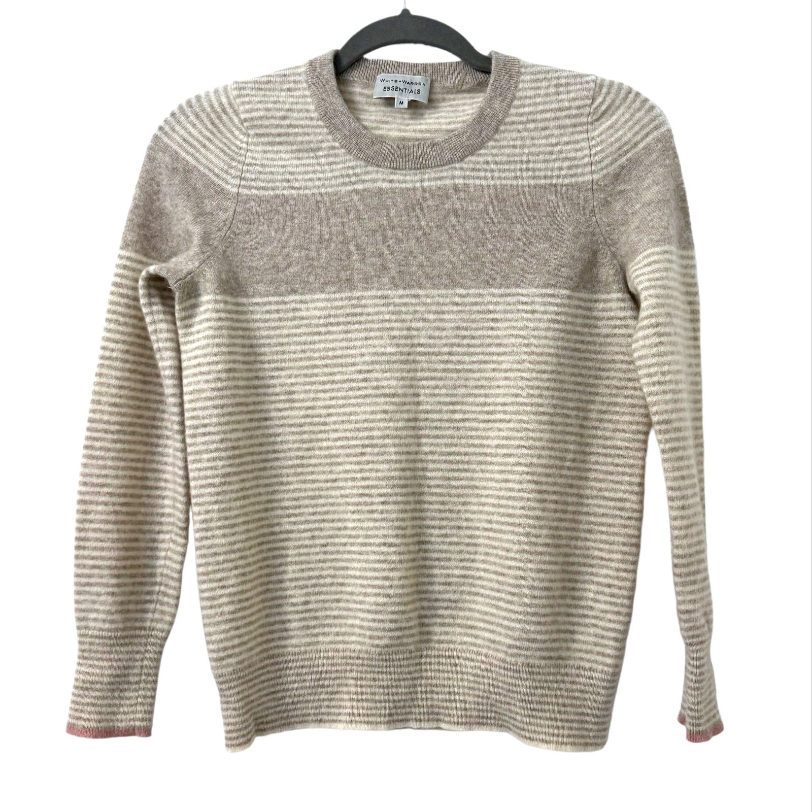 White & Warren Cashmere Stripped Crewneck Beige Size M Minimalist