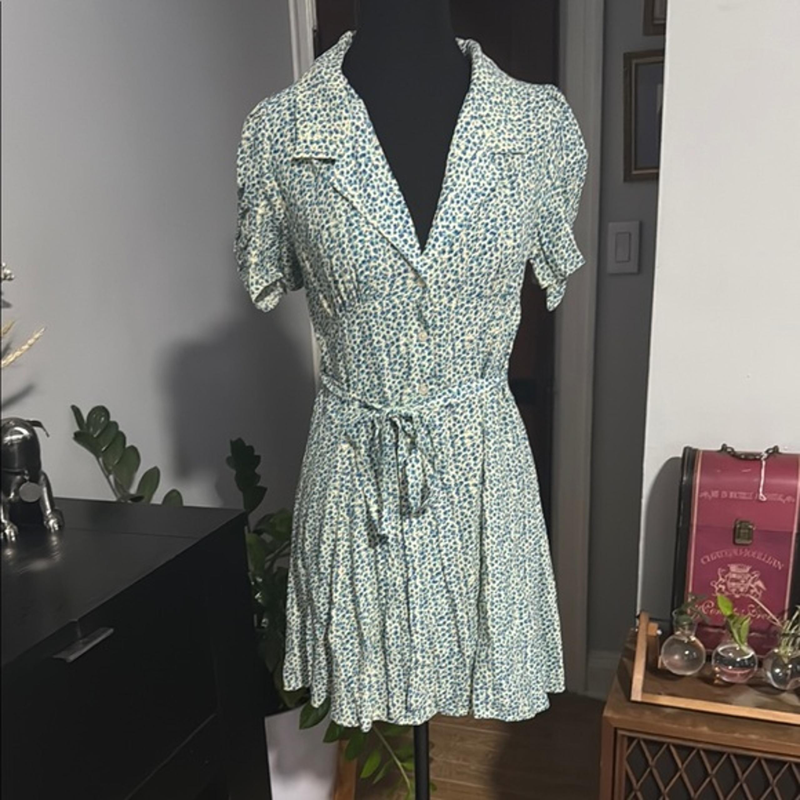 Floral Print Dress in Blue and White