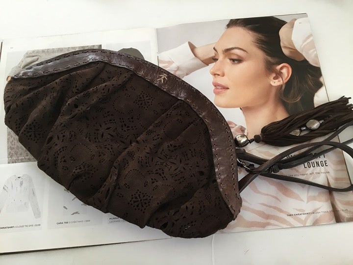 960! Henry Beguelin Brown Suede Leather Clutch: Excellent Pre-Loved Condition