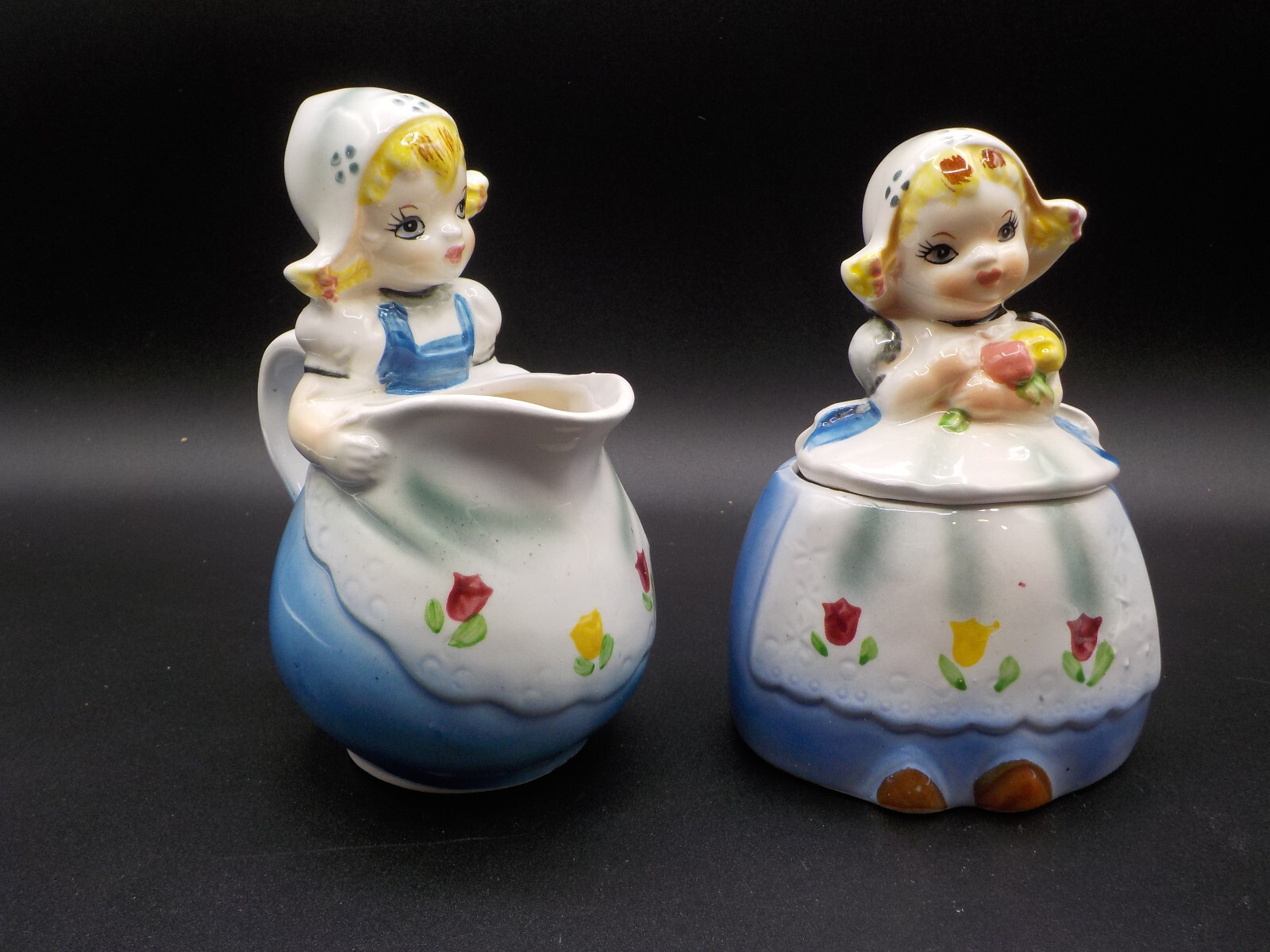 Vintage 1950s Lefton Japan Dutch Girl Sugar Bowl (no spoon) and Creamer Set