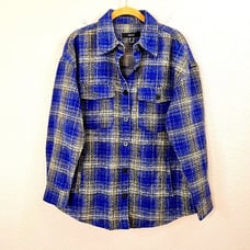 Forever 21 XS Women Blue Yellow Plaid Wool Blend Flannel Shacket with Pockets
