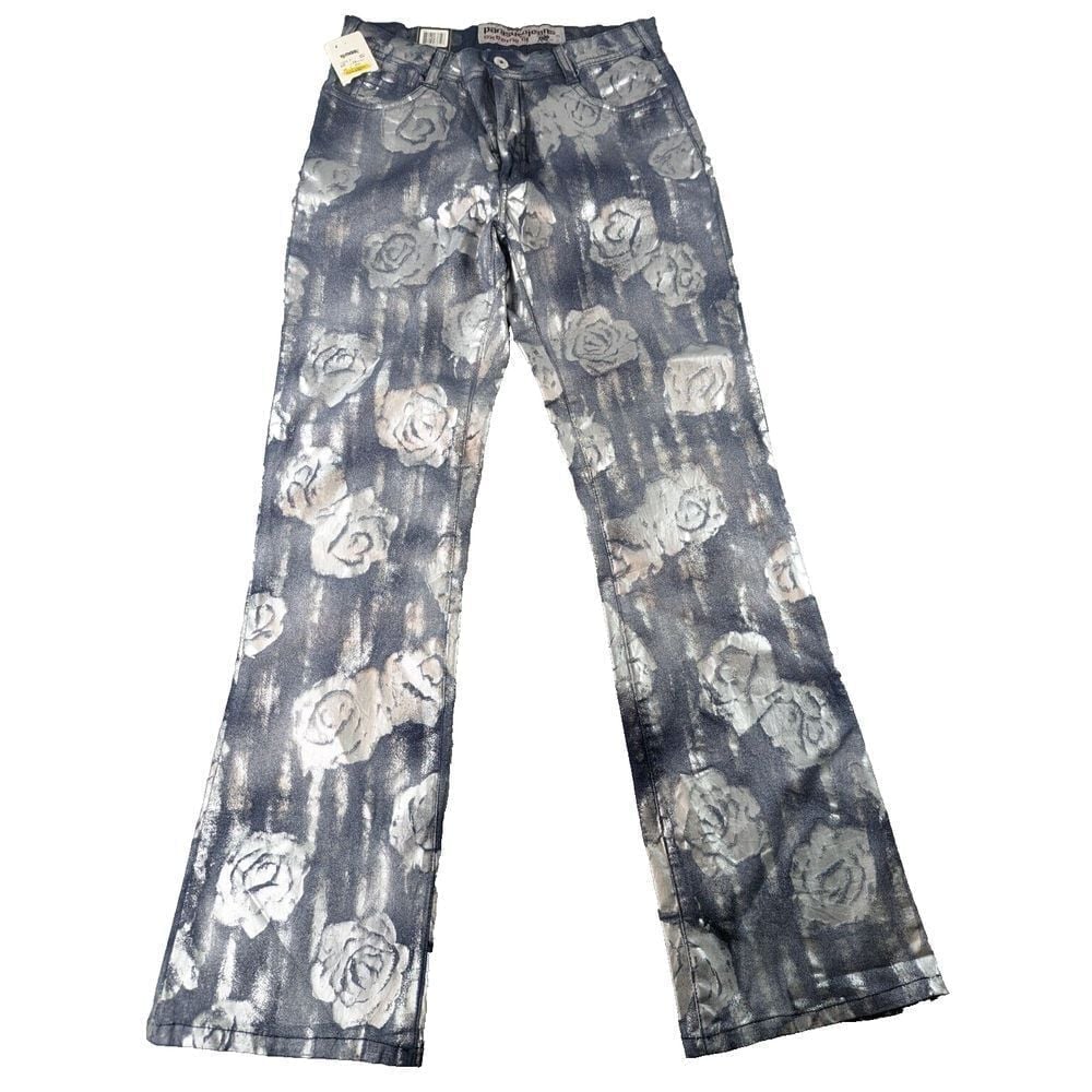 Parasuco Vtg Rose Design Club Pants Jeans Extreme Fit Floral Stretch Sz 29 Y2K