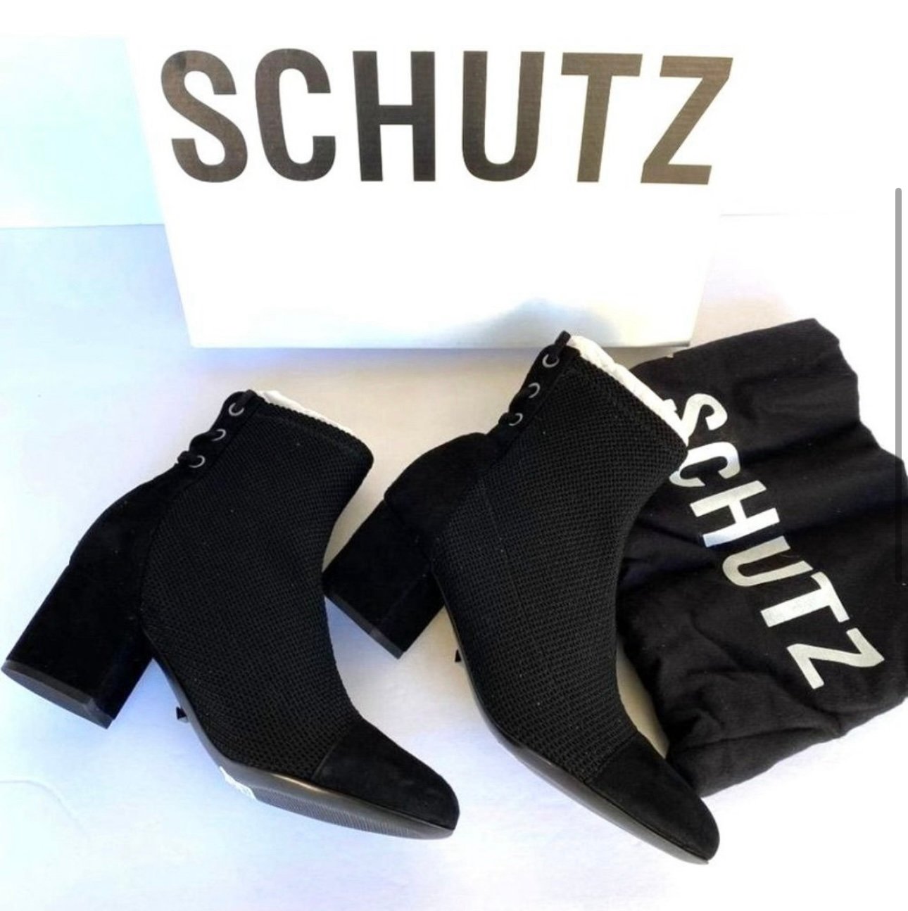 NIB SCHUTZ EMILIA KNIT TEXTURED BOOTIE IN BLACK SZ 8.5