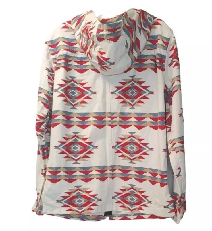 Aztec Southwestern Jacket Adult Unisex Med Boho Beachy Full Zip Hood Pockets EUC