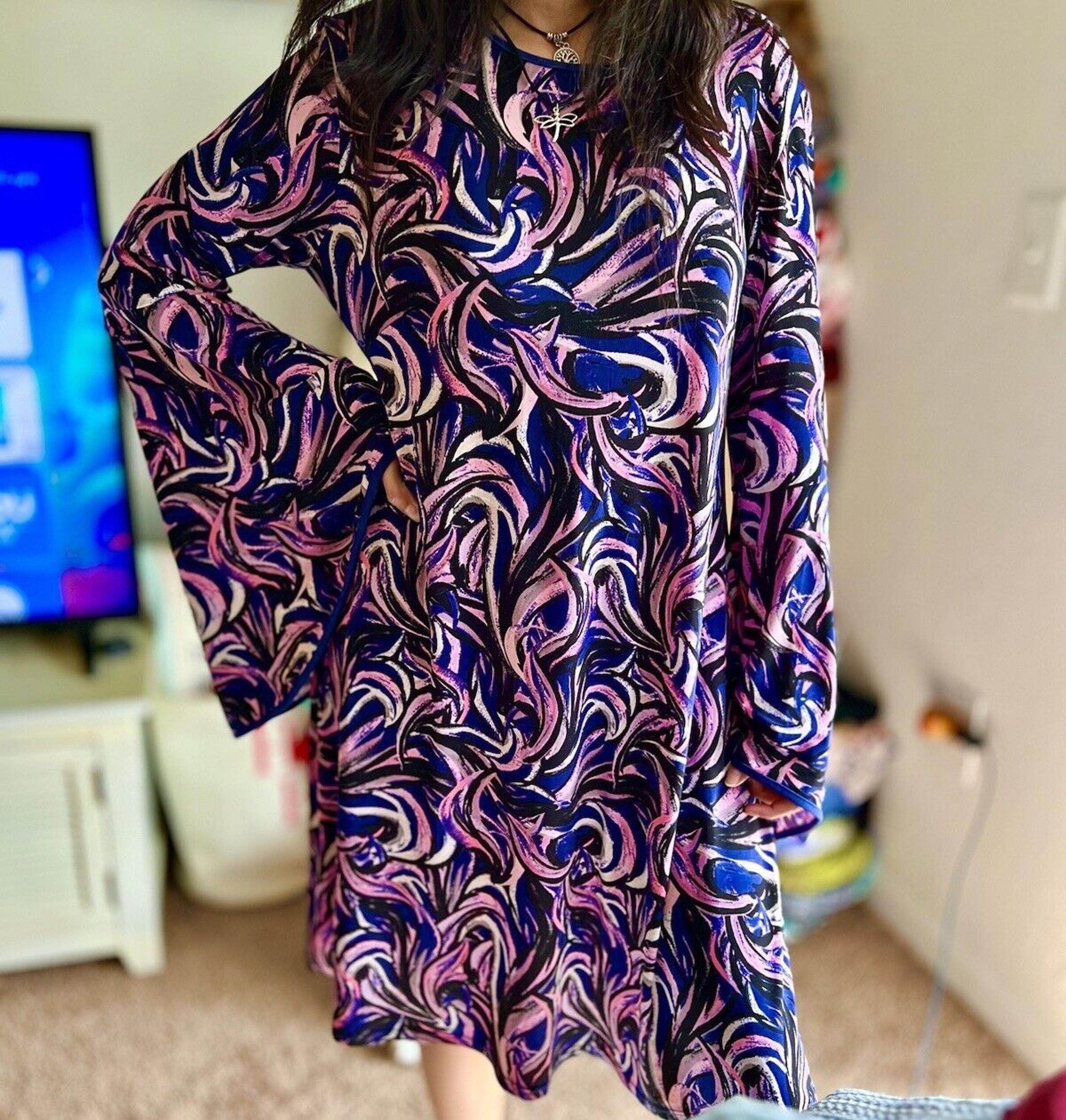 Taylor Spring Summer Flare Sleeve Swirl Print Jersey Knit Dress Womens ~ Size 6
