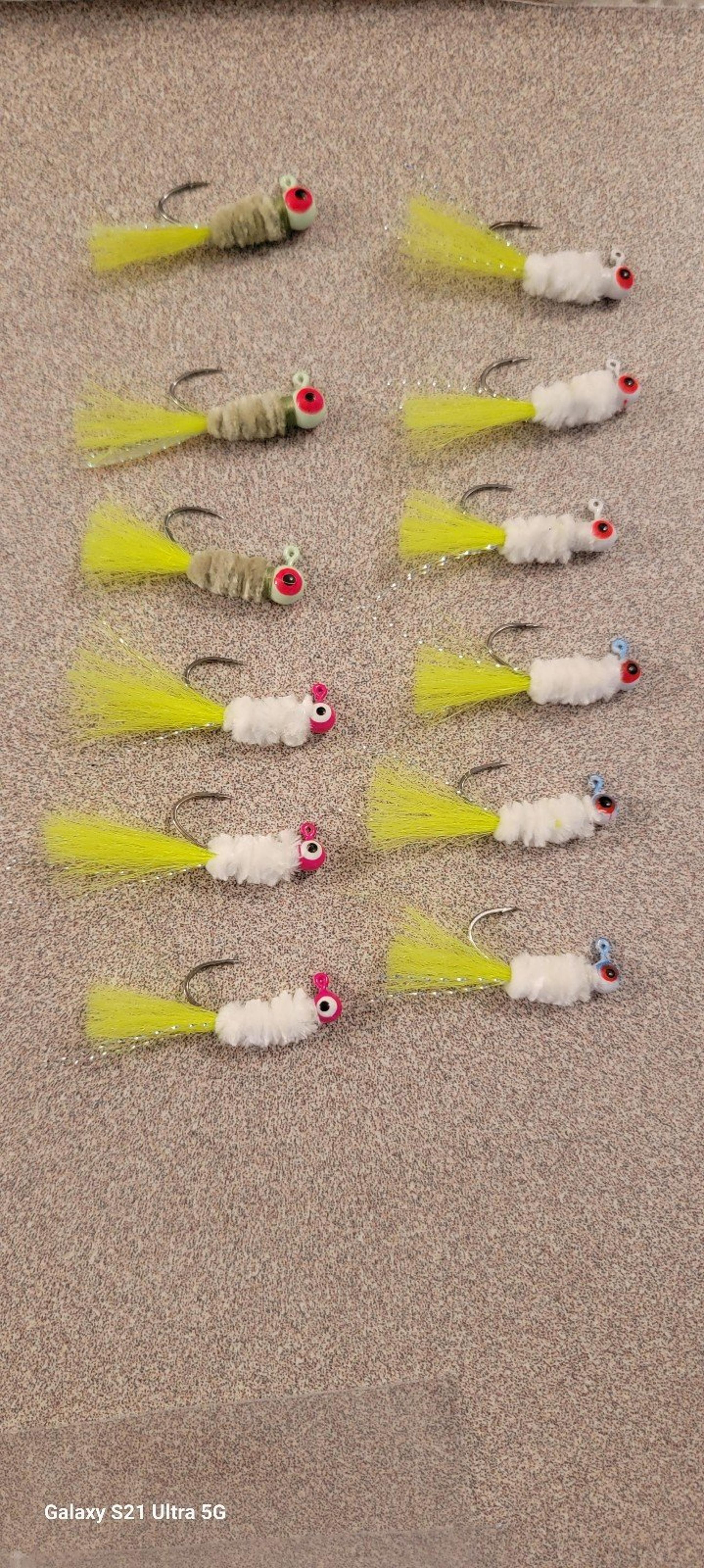 Handmade Crappie Bluegill Jigs 1/16 oz Chartreuse Collection 12 pcs 4 Styles Box