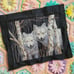 Vintage Ready to Frame Cross Stitch Picture Pair of White Wolves on Black