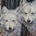Vintage Ready to Frame Cross Stitch Picture Pair of White Wolves on Black