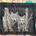 Vintage Ready to Frame Cross Stitch Picture Pair of White Wolves on Black