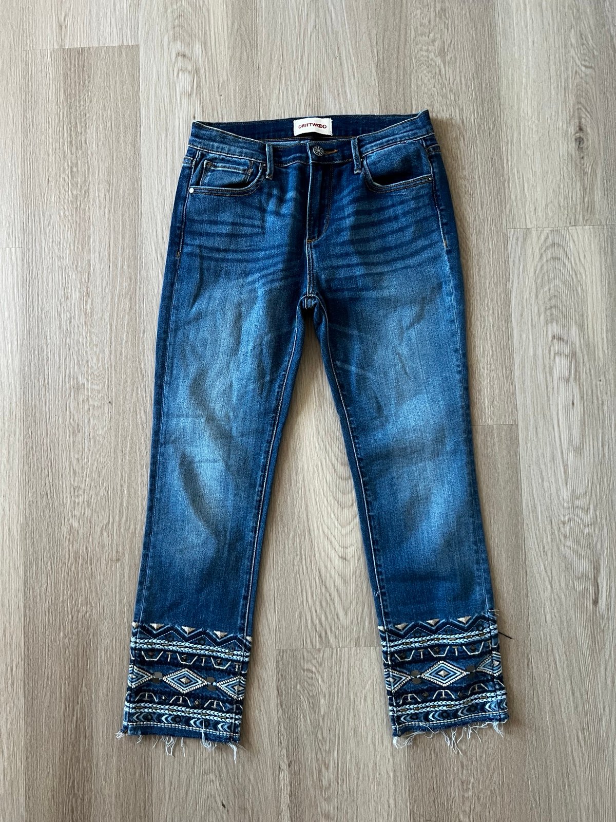 Anthropologie Driftwood Colette Cropped Embroidered Jeans