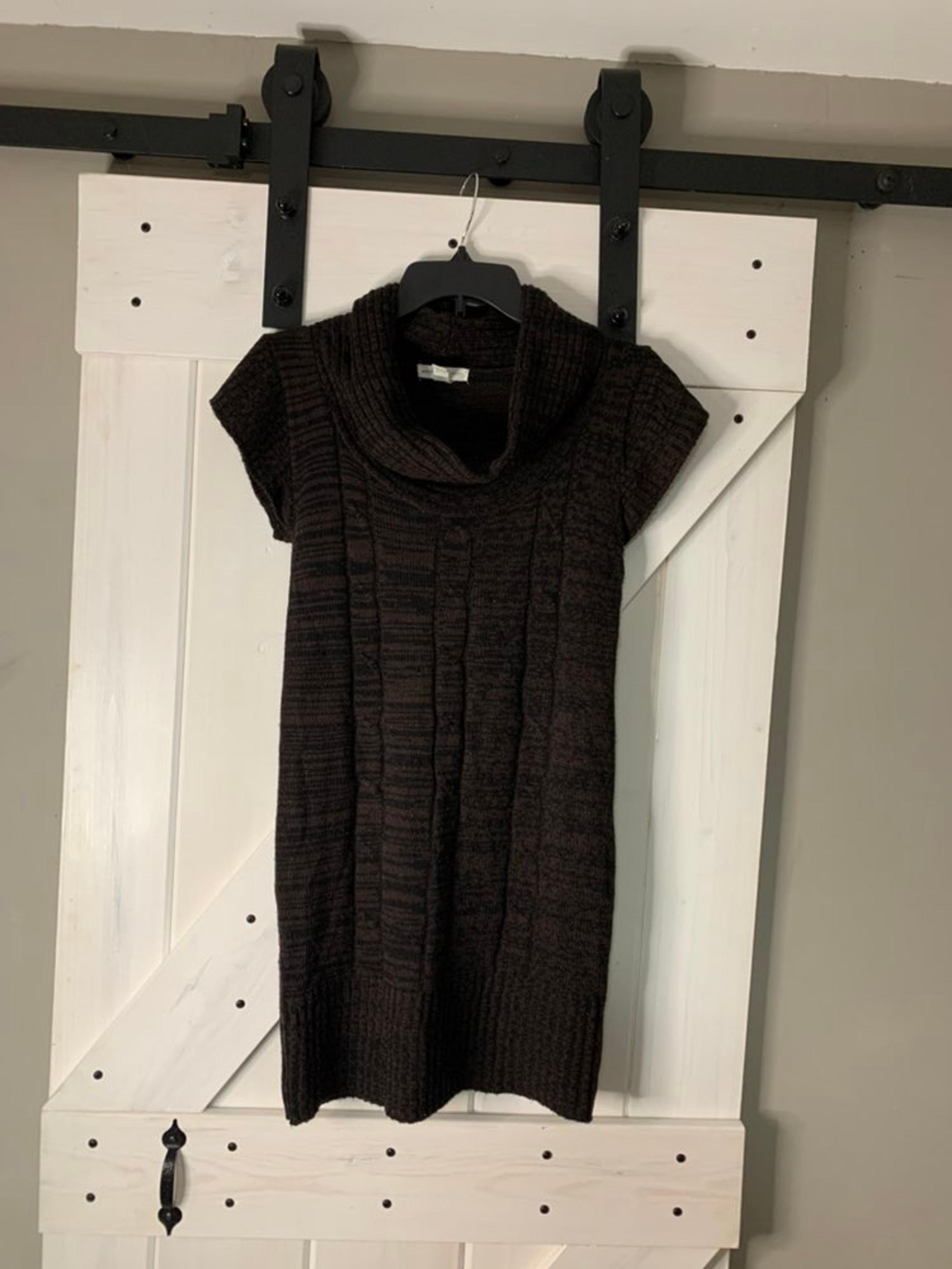 Women’s Ambiance Apparel Brown Short Sleeve Cowl Neck Acrylic Sweater Dress