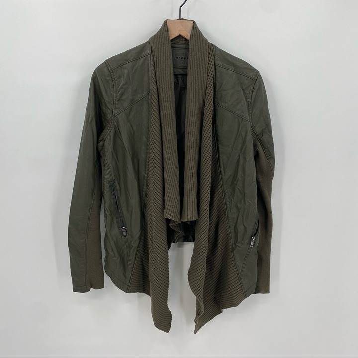 Blank NYC Olive Green Faux Leather Mixed Fabric Moto Jacket Large