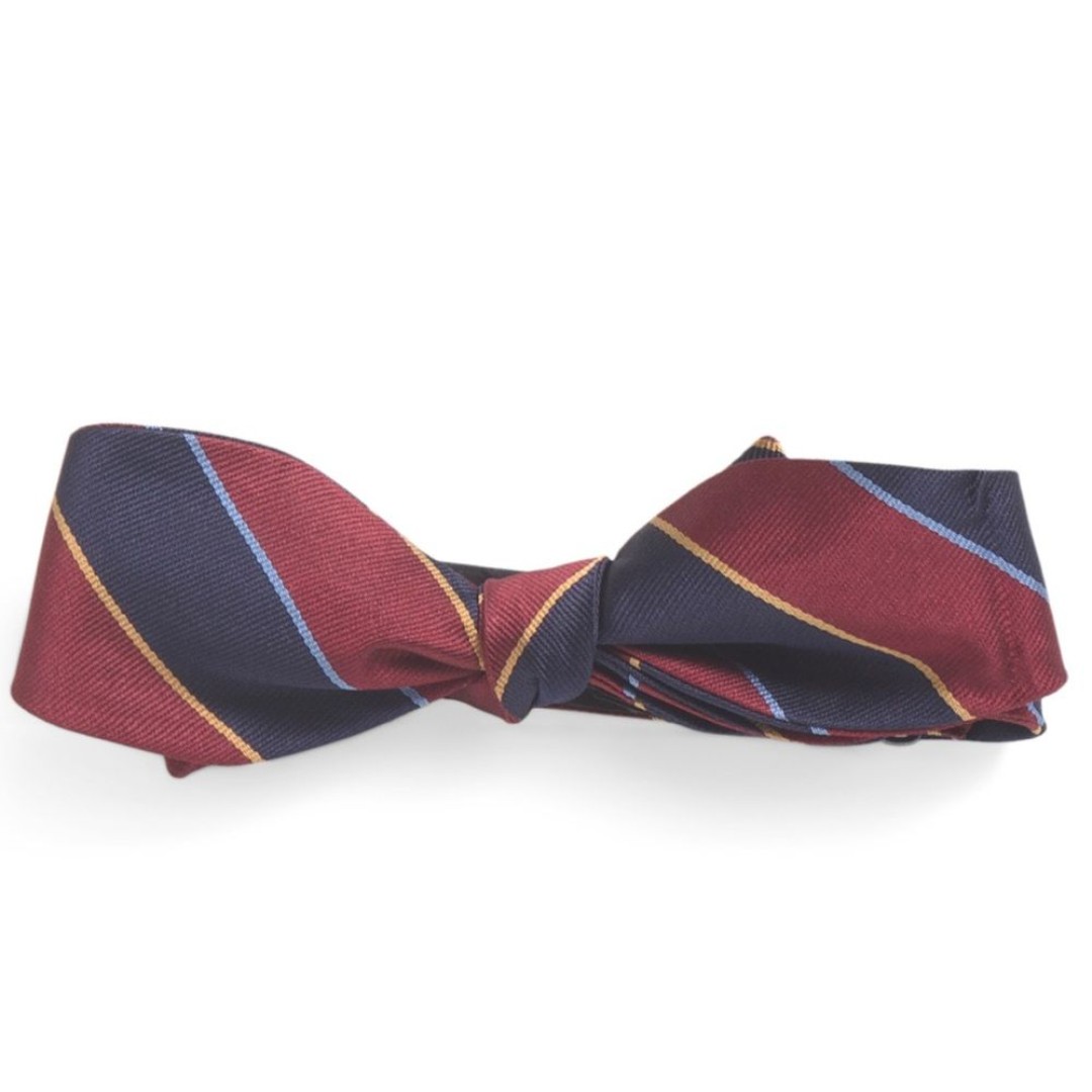 Brooks Brothers New Silk Burgundy Navy Gold Striped Bow Tie Made in USA