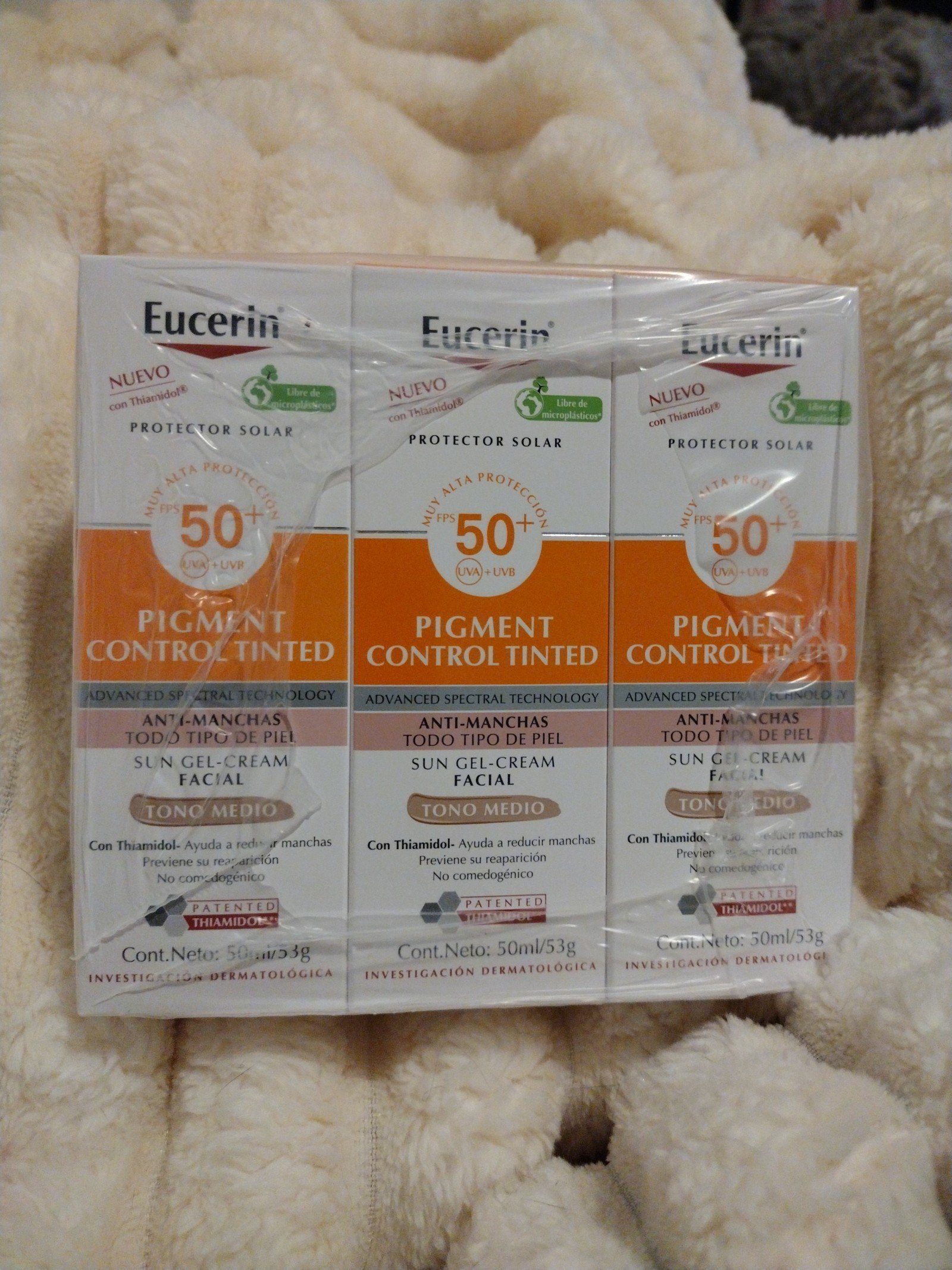 Eucerin SPF 50 pigment control tinted sun gel facial cream 3pk