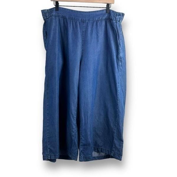Melissa McCarthy Seven7 Women's 16W Wide Leg Jean Capri Pants Blue Elastic Waist